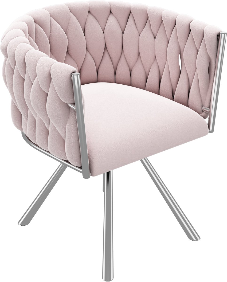 Fluwelen kaptafelstoel, 1 stuk, luxe draaistoel voor de slaapkamer, comfortabele draaistoel, vier metalen steunpoten, roze