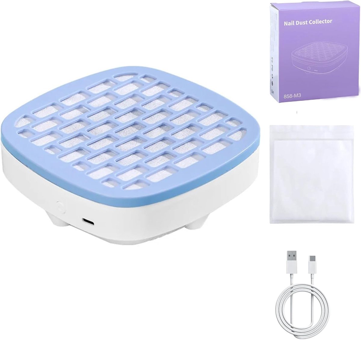 Nagelstofzuiger-Nail Dust Collector-Nagelreiniger - Draagbare stofzuiger voor het reinigen van nagels - Draagbare nagelreinigingstool voor beginners - Nagelvijl niet inbegrepen - blauw - 14x14x4,5cm