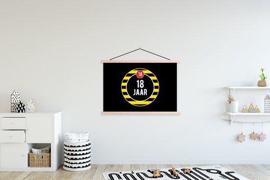 Porte-affiche avec affiche - Affiche scolaire - Anniversaire - Zwart - 18 ans - 120x80 cm - Lattes vierges