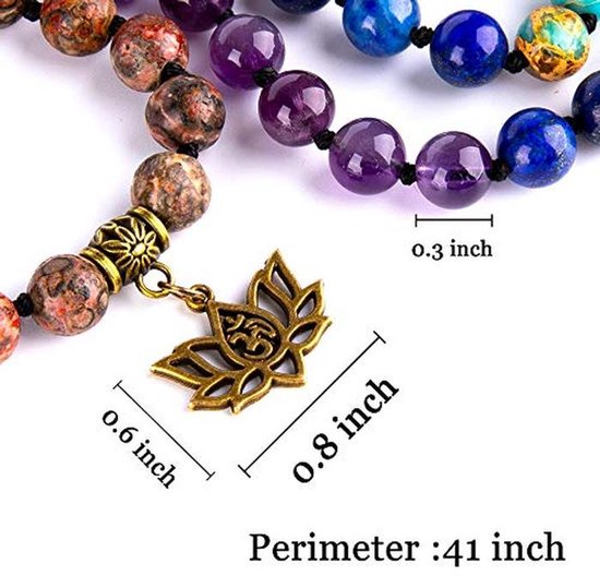 Mala Kralen Armband 7 Chakra 108 Handgeknoopte Gebedsketting voor Yoga en Meditatie — afbeelding 3