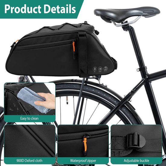 Bagagedragertas Fiets - 38x17x17cm - waterdichte fietstas - Fietstassen - Reflecterend - Afneembare Fietstas Rugzak - Fietsachtertas - Trunkbag - Met Schouderband en Handvat - ideaal voor woon-werkverkeer en fietsers