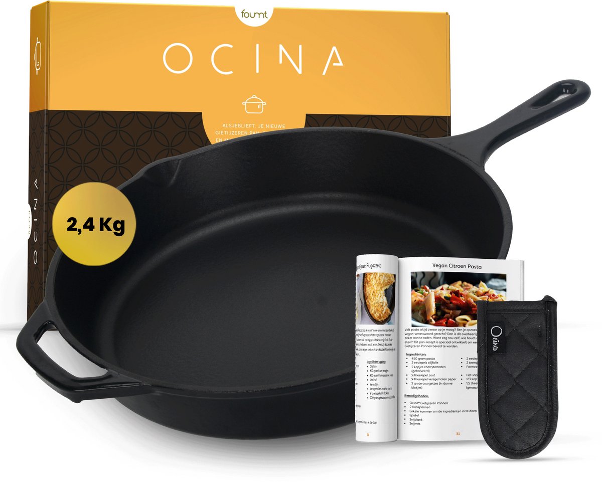 Ocina Gietijzeren pan voor BBQ en Inductie – 30,5 cm – Skillet - Koekenpan – Hapjespan - Pannen - Emaille - Zwart