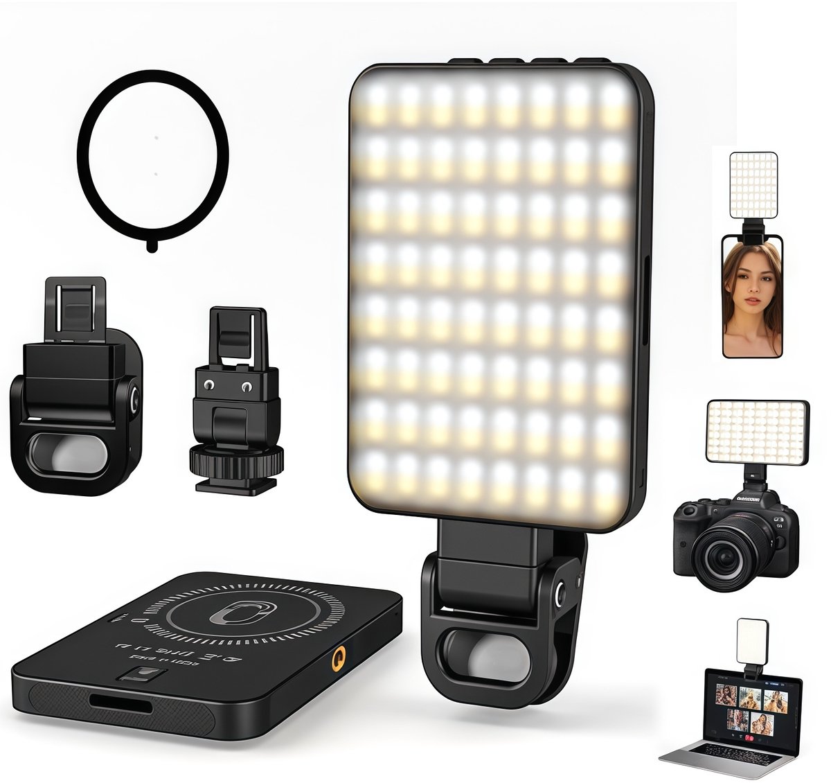 Led lights - Led light - Selfie lamp - Draagbare Cameralamp - Magnetische lamp - LED lamp - Videolamp - Met 128 LED's - Met 3 lichtstanden - Met 10 helderheidsniveaus - Voor telefoon - Voor camera - Voor laptop - Cadeau - Zwart