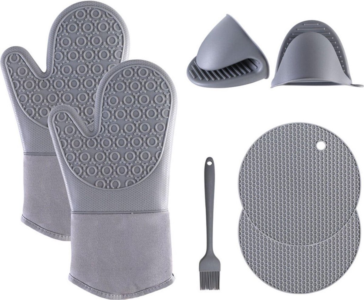 Ovenhandschoenen, bakhandschoenen, keukenhandschoenen - siliconen ovenhandschoenen, hittebestendige matten, met katoen gevoerde kookhandschoenen, geschikt voor koken en bakken - grijs
