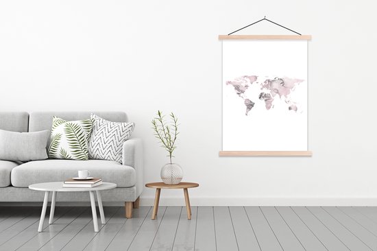 Décoration murale - Carte du Wereldkaart - Peinture - Wit - Affiche scolaire - 120x160 cm