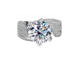 Titanix ring Dames – 5 Karaat Moissanite grote steen (Lab-Diamant) - 925 Sterling Zilver, platinum verguld – met GRA-Certificaat –Luxe Ring - 17.25 mm / maat 54