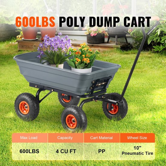 Aafinity Kruiwagen - Steekwagen - kan tot maximaal 272 kg belast worden - Grijs - 4 Wielen - Eenvoudig te monteren - Easy-grip handvat van Merkloos	 — afbeelding 4