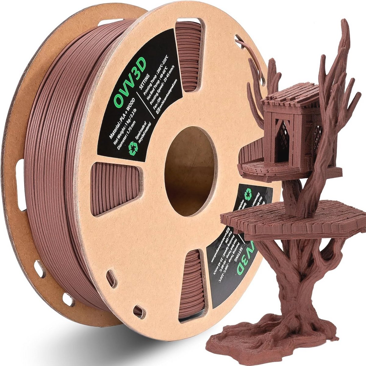 PLA Filament 1.75mm Cherry Wood 1kg voor 3D-printers