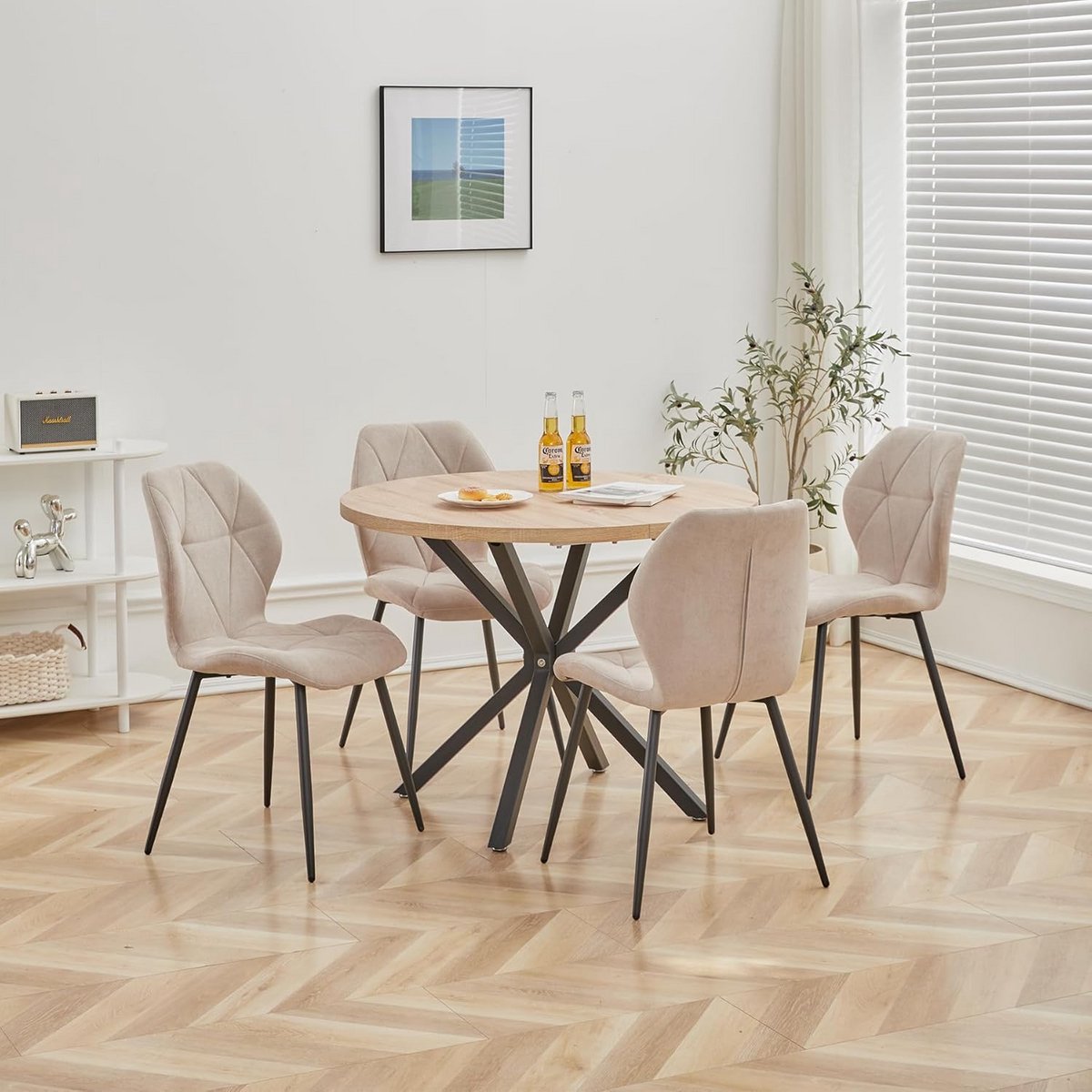 Ronde Eetkamerset met 4 Stoelen - Eettafel 100cm voor Keuken of Eetkamer