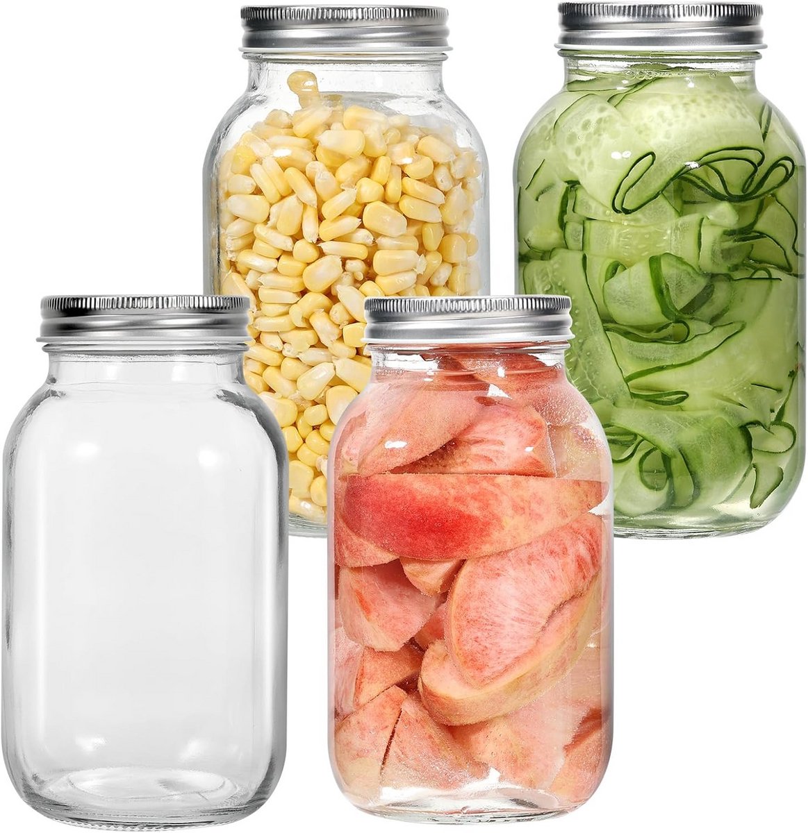 Set van 4 Inmaakpotten 1000 ml met Luchtdicht Schroefdeksel