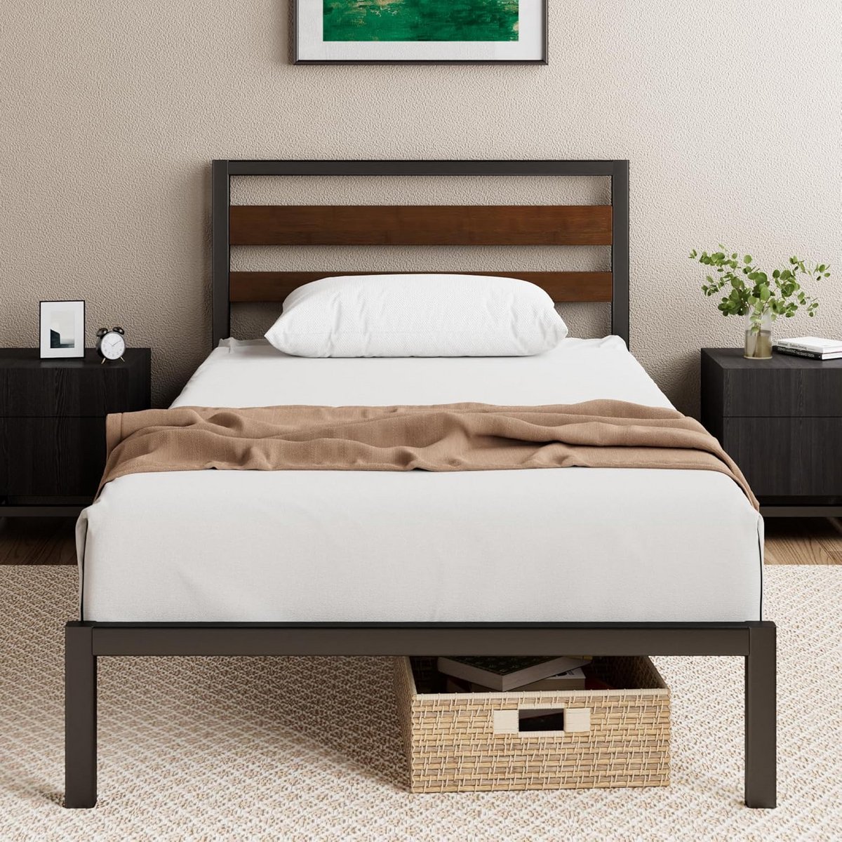 Bedframe 90x190 cm met Lattenbodem en Hoofdeind - Bamboe en Metaal