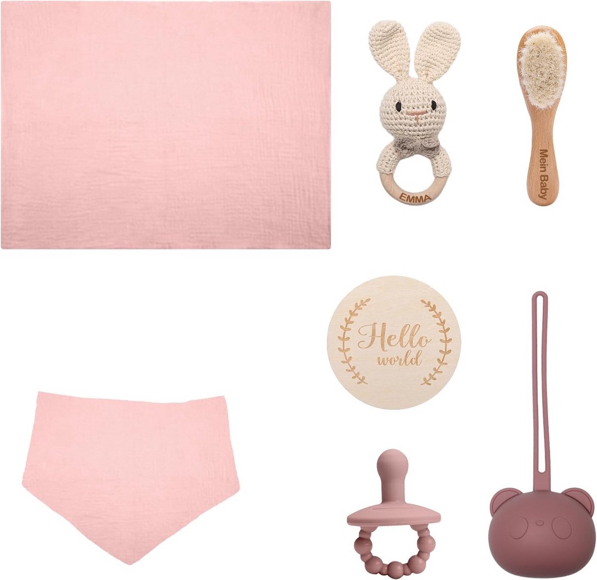 Gepersonaliseerd 7-delig Babycadeau Pakket voor Pasgeborenen