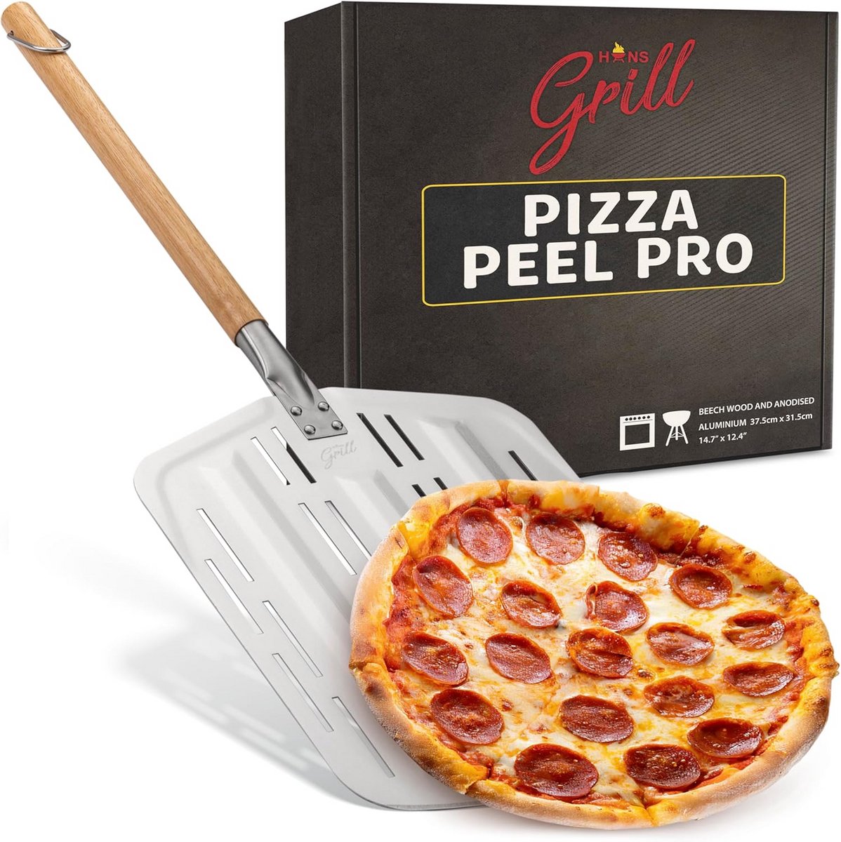 Professionele Pizza Peel voor XL Pizza - Geperforeerde Metalen Antiaanbak Peddel