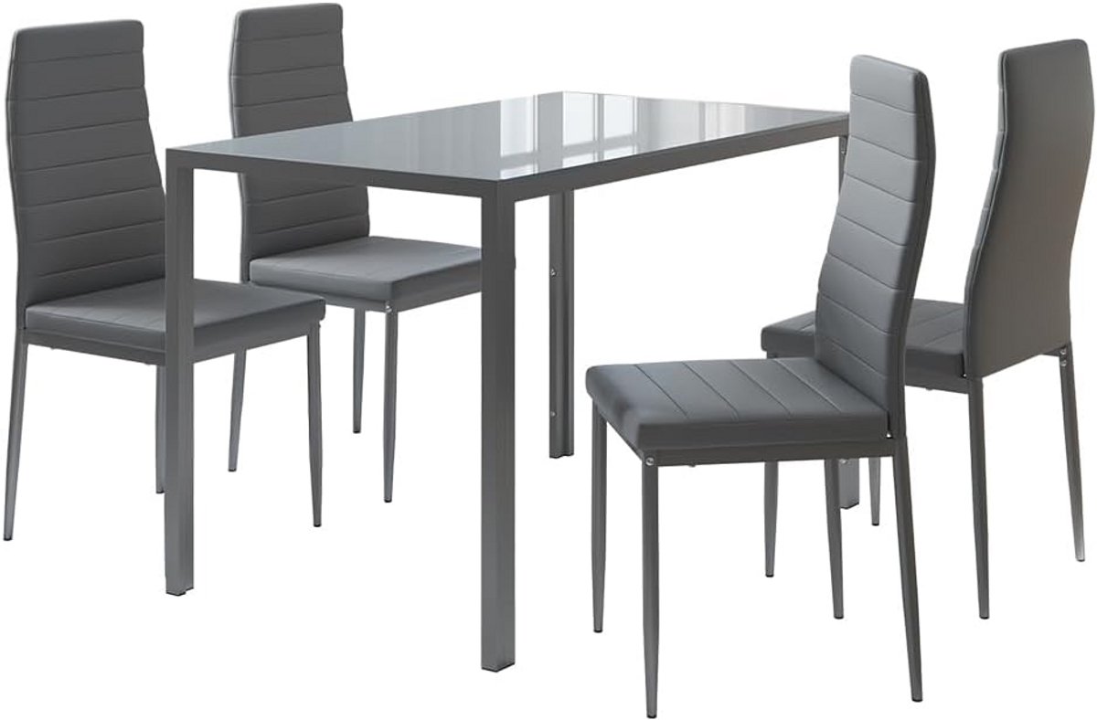 Eettafelset Grijs met 4 Moderne Stoelen - 120x75 cm