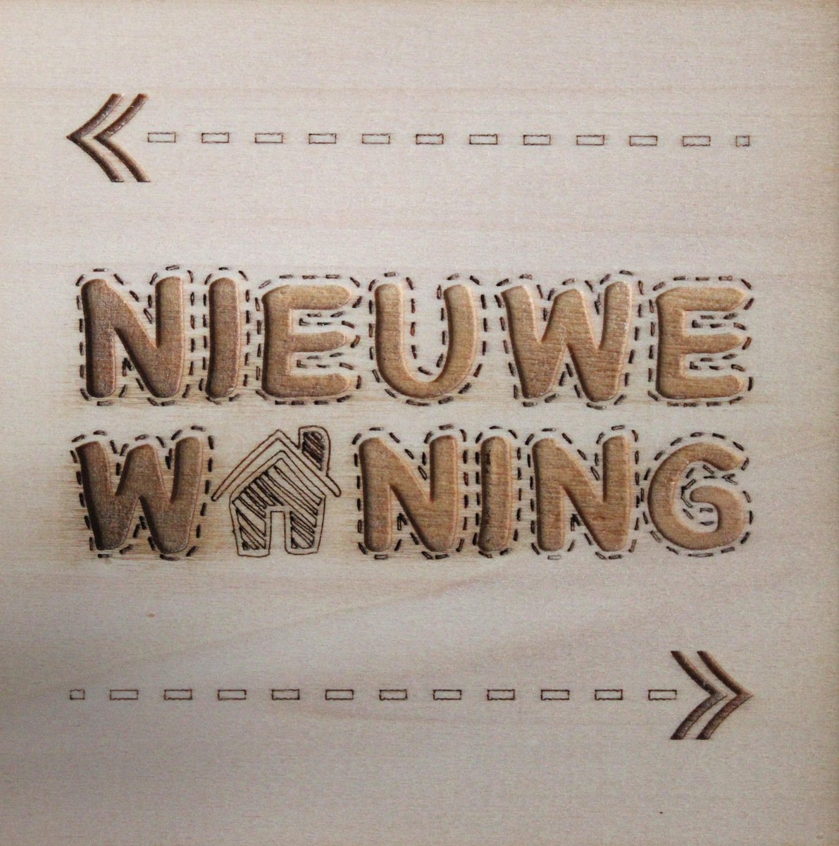 Houten Ansichtkaart - Wenskaart - Wens - Kaart - 15x15cm - Nieuwe Woning