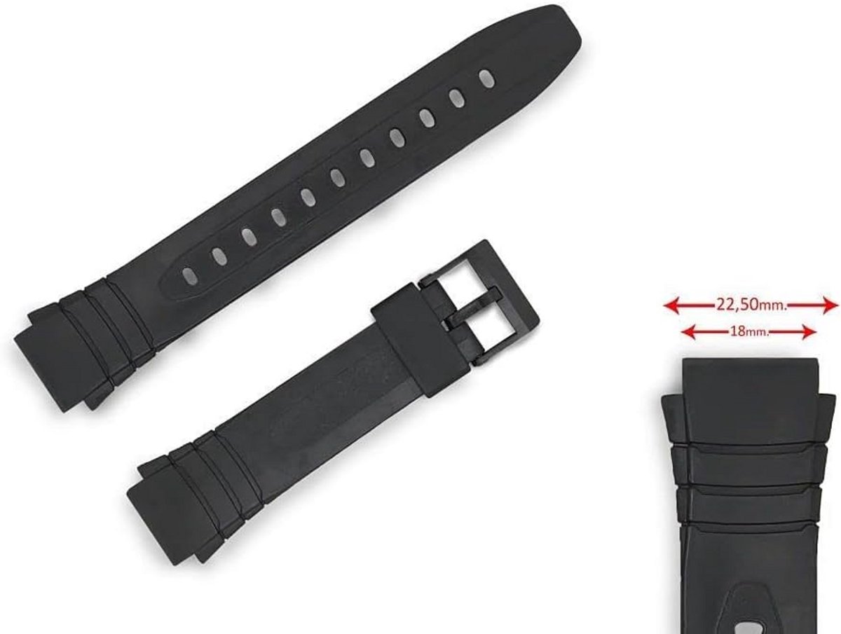 Zwarte Horlogeband 18mm Compatibel met Casio F-200W Modellen - Stevige PU-Kunststof Riem
