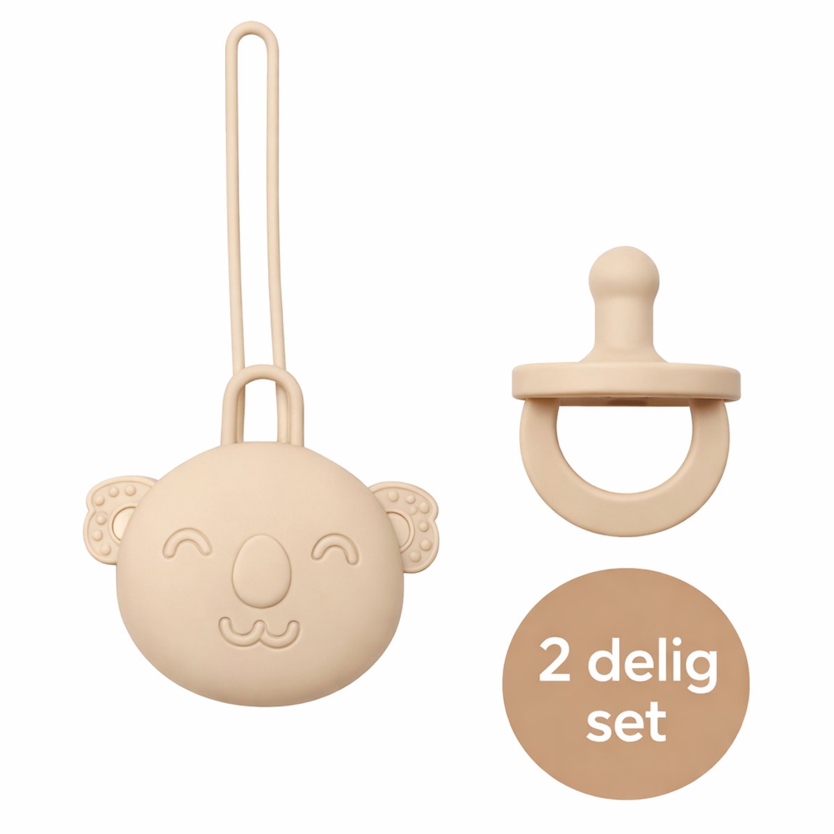 Baby Fopspeen 2-delig – BPA-vrij – Natuurlijk Rubber – Karamel Bruin – Maat 0 tot 6 Maanden - Met Silicone Opbergdoosje – Vrije Luchttoevoer – Speen + Speenhouder