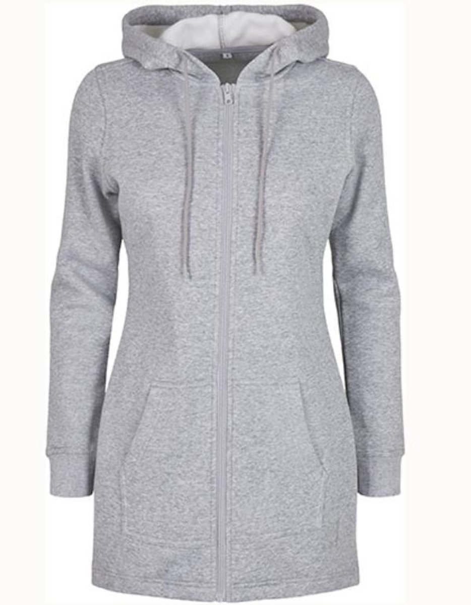 Build Your Brand Lange Parka Dames Hoodie met Rits Heather Grijs