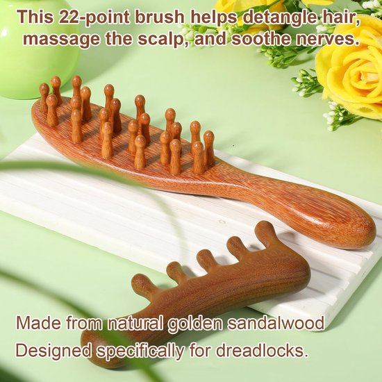 2x Houten Loc Kammen voor Dreads en Microlocs - Hoofdhuidmassageborstel voor Dreadlocks van Merkloos — afbeelding 2