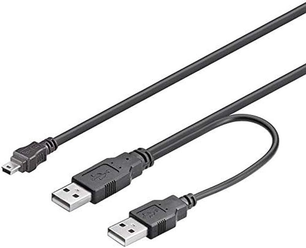 Mini USB naar USB 2.0 Y-kabel voor opladen en gegevensoverdracht - zwart, 0,4 m + 0,5 m