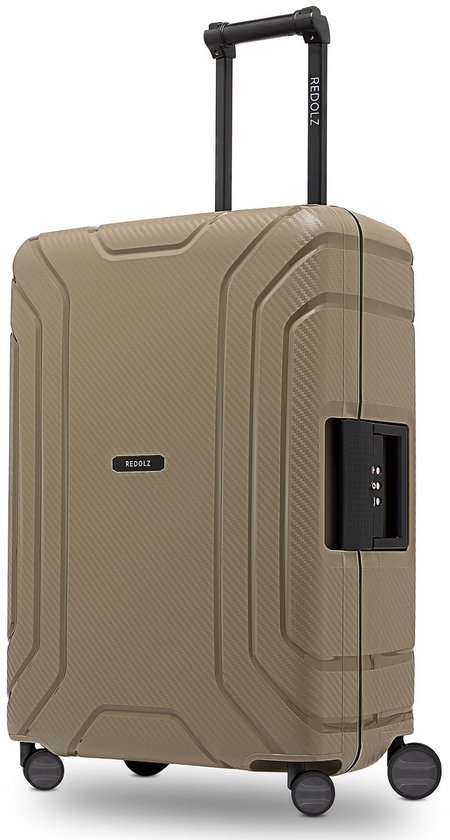 Redolz Essentials 15 4-wiel trolley 65 cm met driepuntsbevestiging – Harde bagage – TSA slot – cool beige