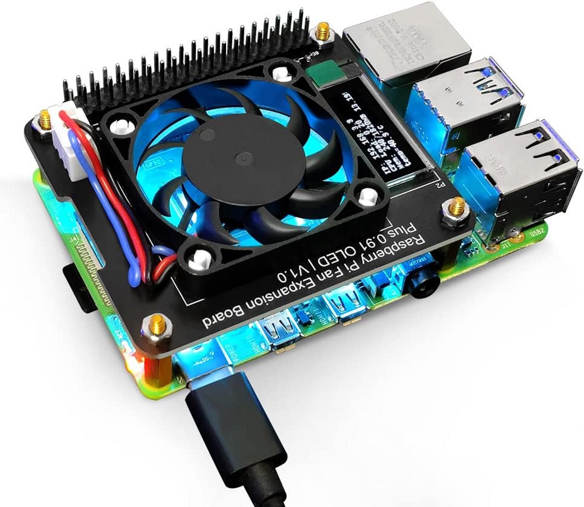 Raspberry Pi Koelventilator met Instelbare Snelheid, OLED Display en Warmteafvoer
