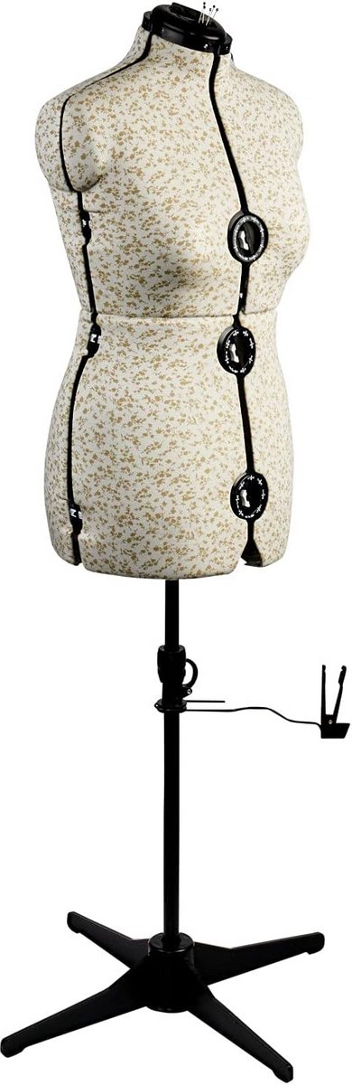 Verstelbare paspop voor dressmaking - beige stof, maat 16-20 met ophaalrek