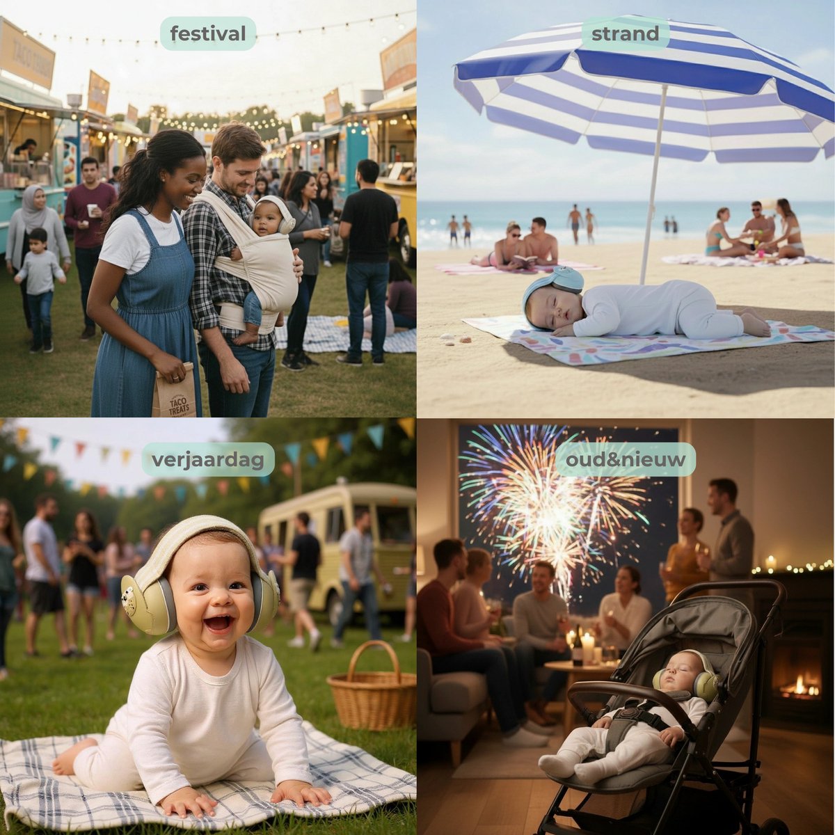 KM Gehoorbescherming baby - gehoorbescherming kind - 0 ‑ 4 jaar – 2 ‑ in ‑ 1 oorkappen – SNR 27 dB – Drukvrije Zachte Babyband – Verstelbare & Comfortabele Oorkappen – Duurzaam - Baby & Peuter- Beige – foto 5