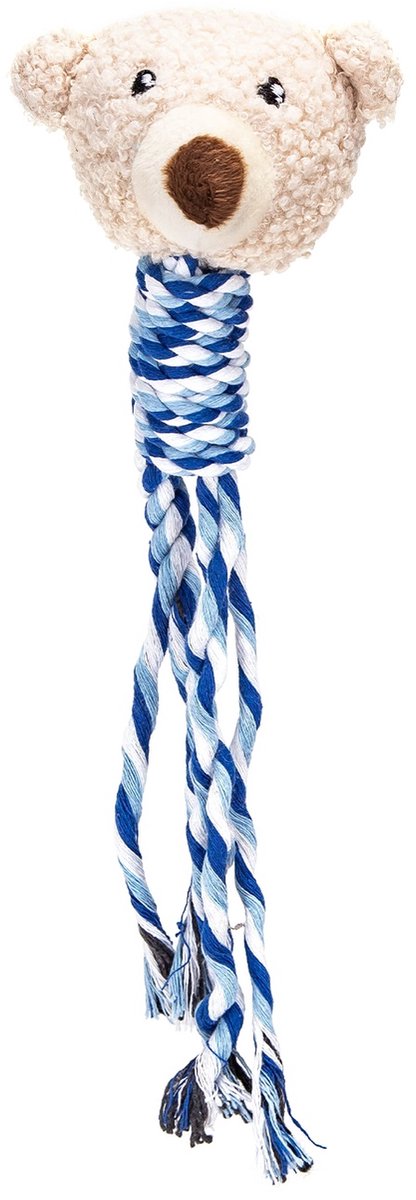 Nobleza Hondenspeelgoed met Piep en Touw - Hondenknuffel - Flostouw & Trekspeelgoed - Pluche - 25 cm - Blauw