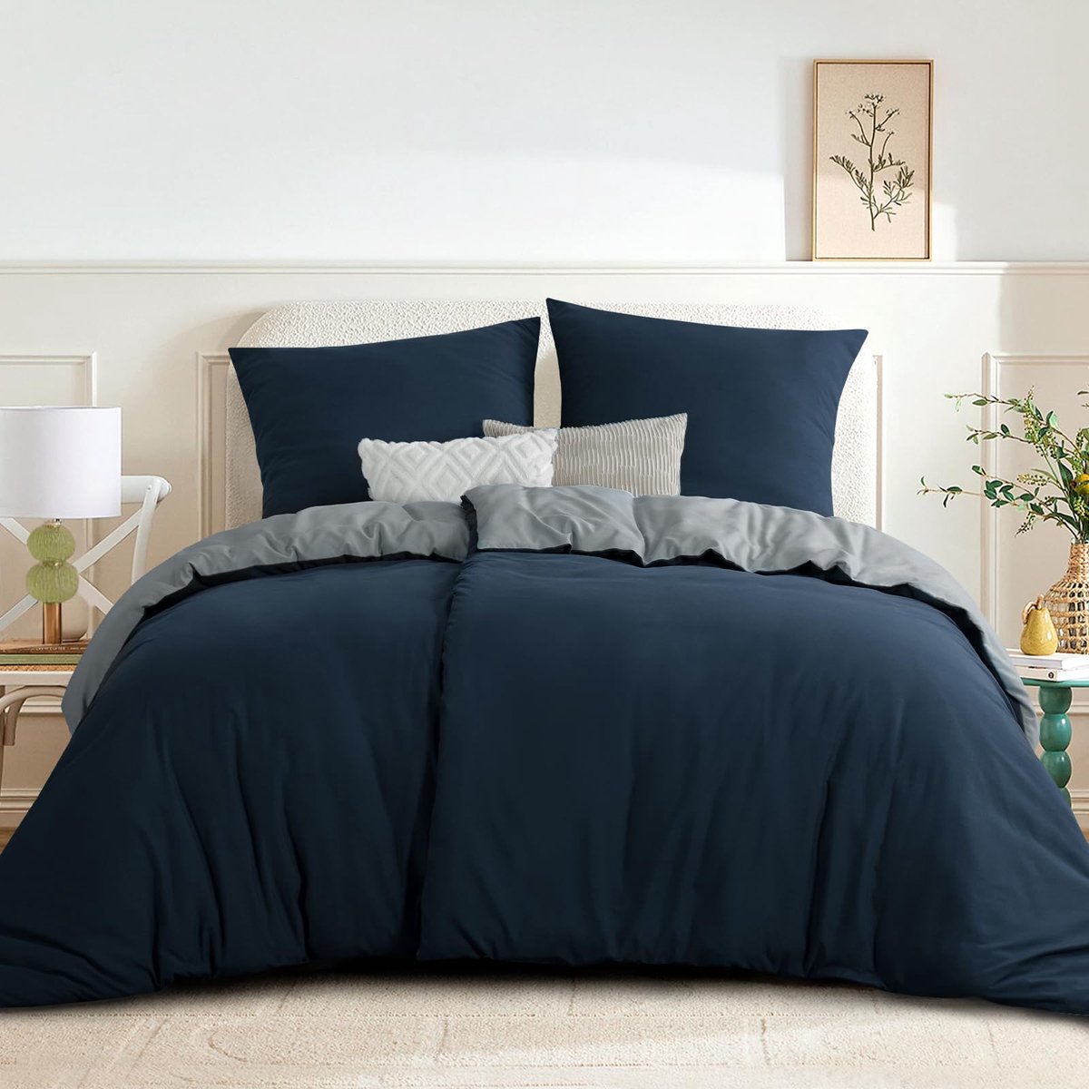 Unyqoos Comfortabele en stijlvolle 4-delige beddengoedset met omkeerbaar design Blauw