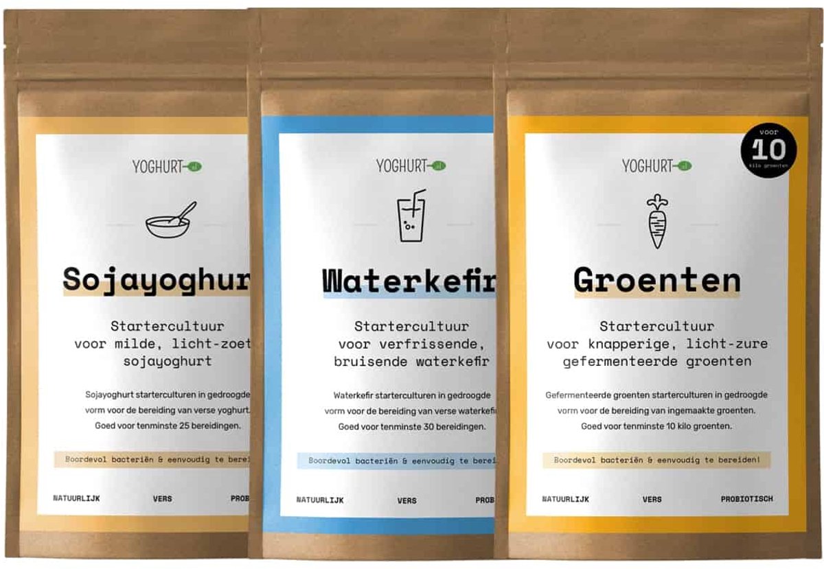 Yoghurt.nl zuivelvrij starterspakket soja, waterkefir en groenten