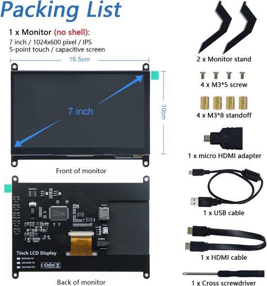 Monitor Para Cámara CUQI Mini Pantalla Táctil HDMI IPS De 1024x600 Para Raspberry Pi, PC, Xbox Y Cámara – Plug And Play Monitor Para Cámara CUQI Mini Pantalla Táctil HDMI IPS De 1024x600 Para Raspberry Pi, PC, Xbox Y Cámara – Plug And Play