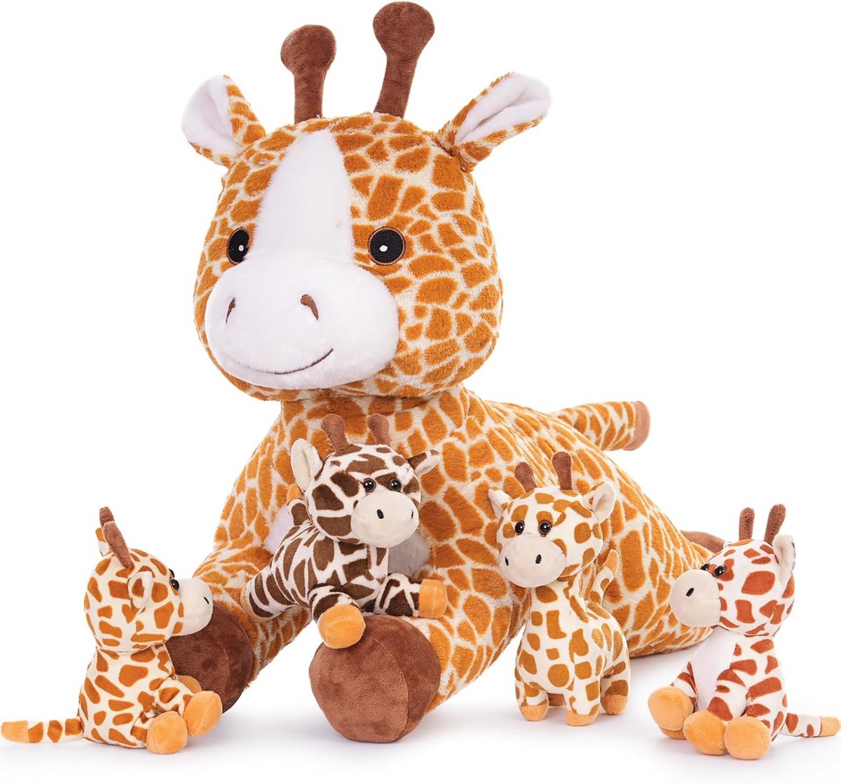 Giraf knuffel 55 cm met 4 baby giraffen knuffels in de buik