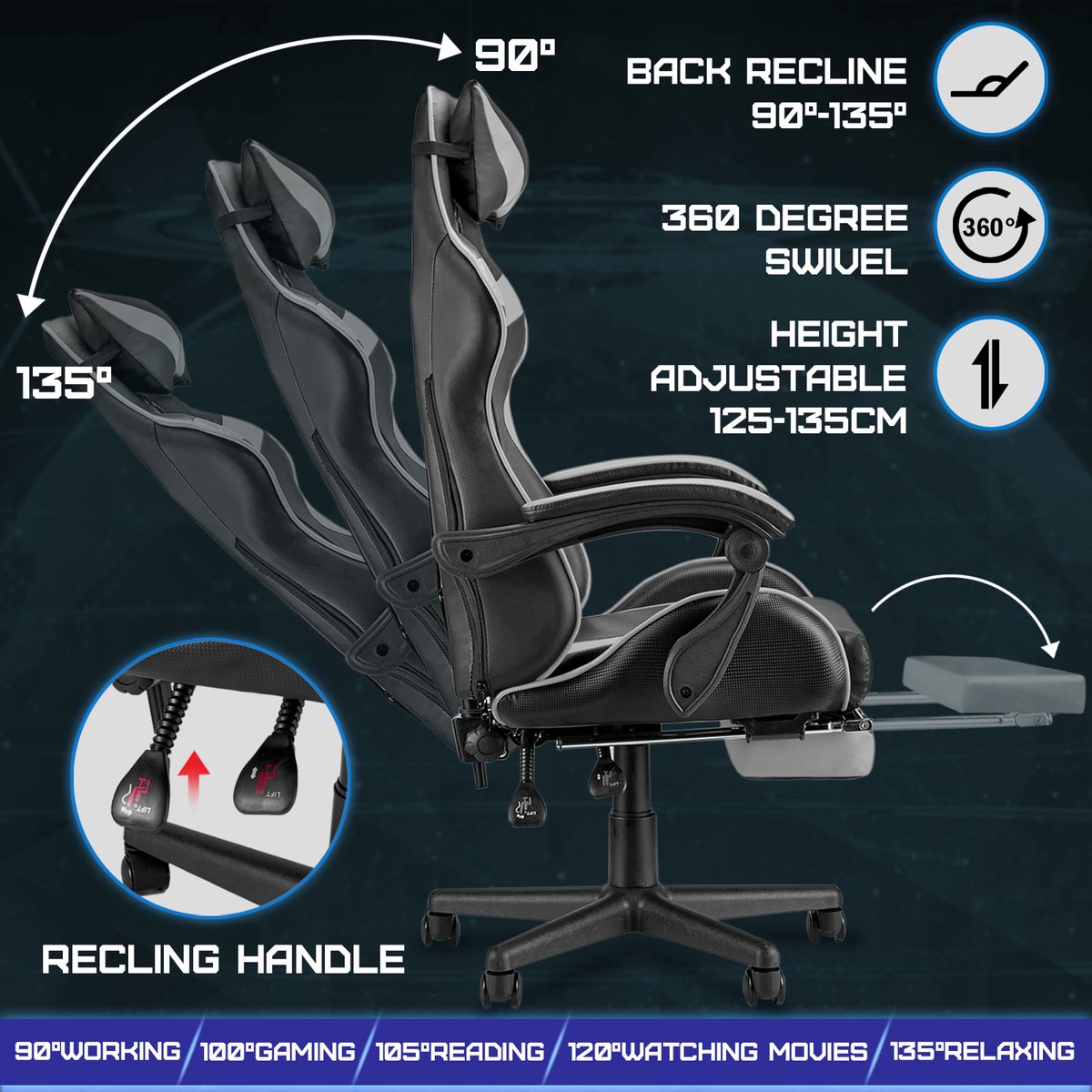 Soontrans Grijs-Gaming Stoel met - afbeelding 3