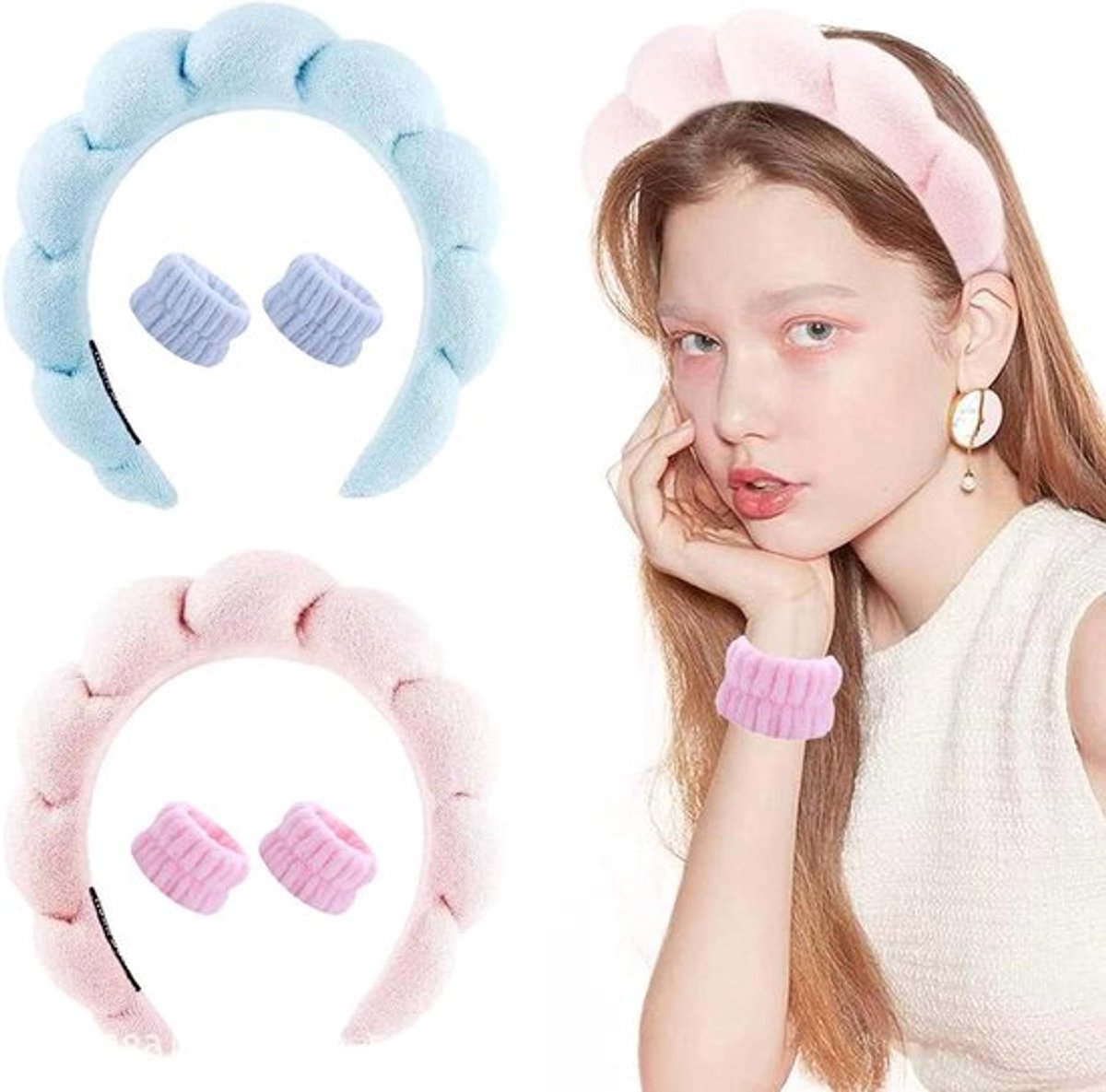 Set van 6 stuks polsbandjes voor de spa - Roze & Blauw