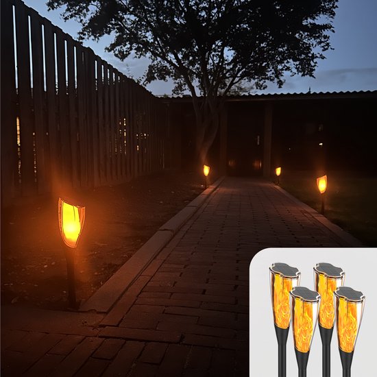 Solgaro® Tuinverlichting Spectre - 4 Stuks - Fakkels - Op Zonne-Energie - Automatisch Aan/Uit - Eenvoudige Installatie
