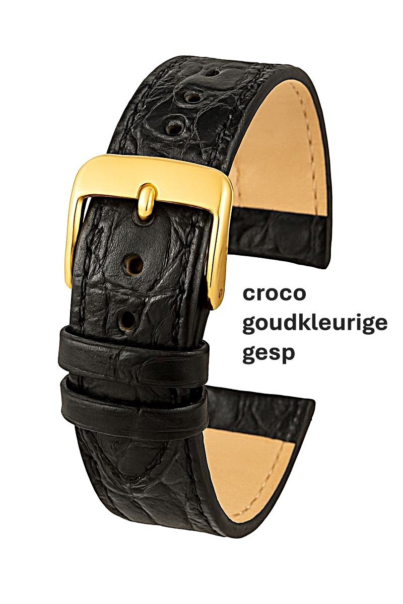 horlogeband-horlogebandje-20mm-echt leer-croco-zwart-zacht-plat-goudkleurige gesp-leer-20 mm
