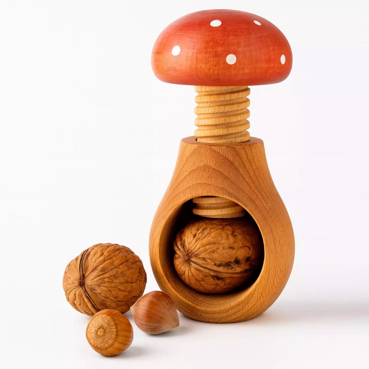 Glowel Paddenstoel Notenkraker – Eenvoudig en Leuk Noten Kraken – Rood met Witte Stippen
