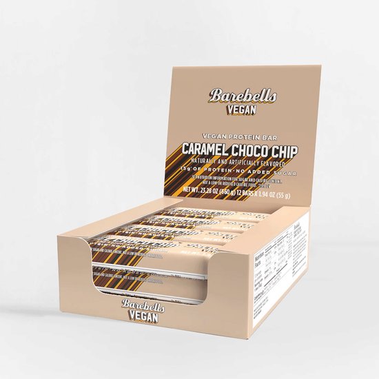 Barebells Vegan Protein Bars - 12 x 55 gram - Caramel Choco Chip — afbeelding 2