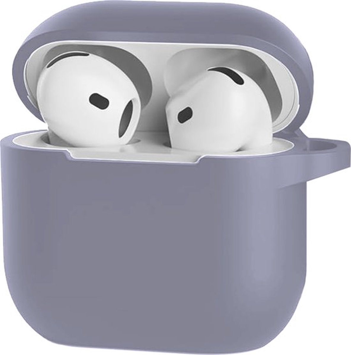 Jumada's Case Geschikt voor AirPods 4 Hoesje Hoes Siliconen Met Clip Cover - Hoesje Geschikt voor Apple AirPods 4 Hoes Siliconen - grijs-paars