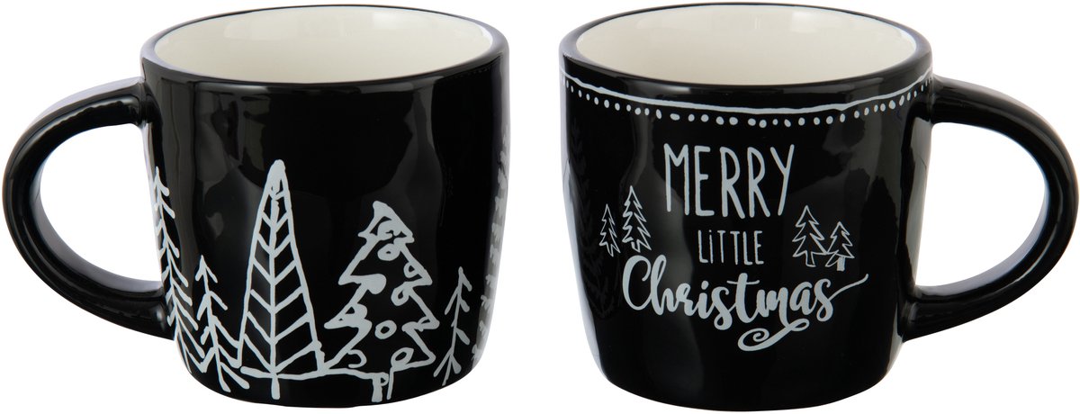 J-Line mok Kerstmis Dolomiet - keramiek - zwart/wit - 2 stuks
