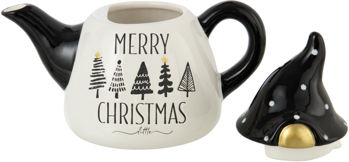 J-Line theepot Kerstmis Dolomiet - keramiek - zwart/wit