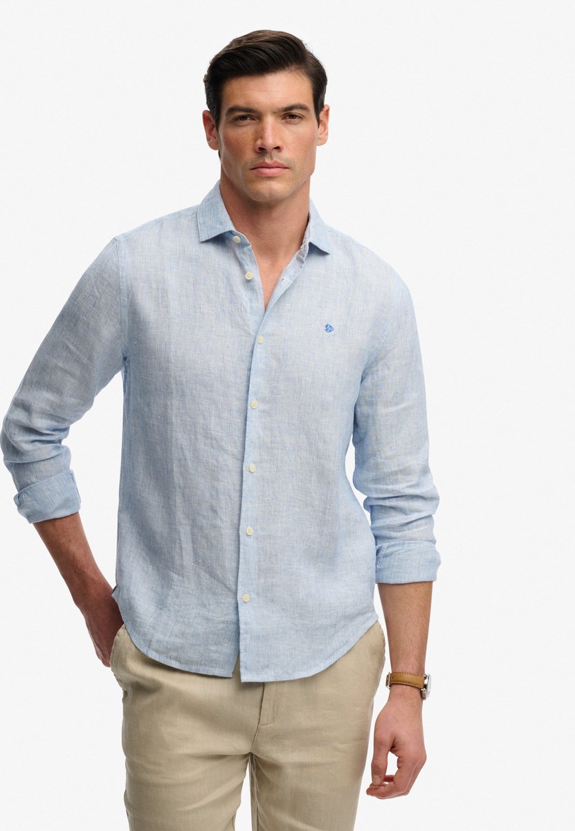 Superdry Overhemd Riviera Ls Linen Shirt M4011103a J9b Pick Mannen Blauw