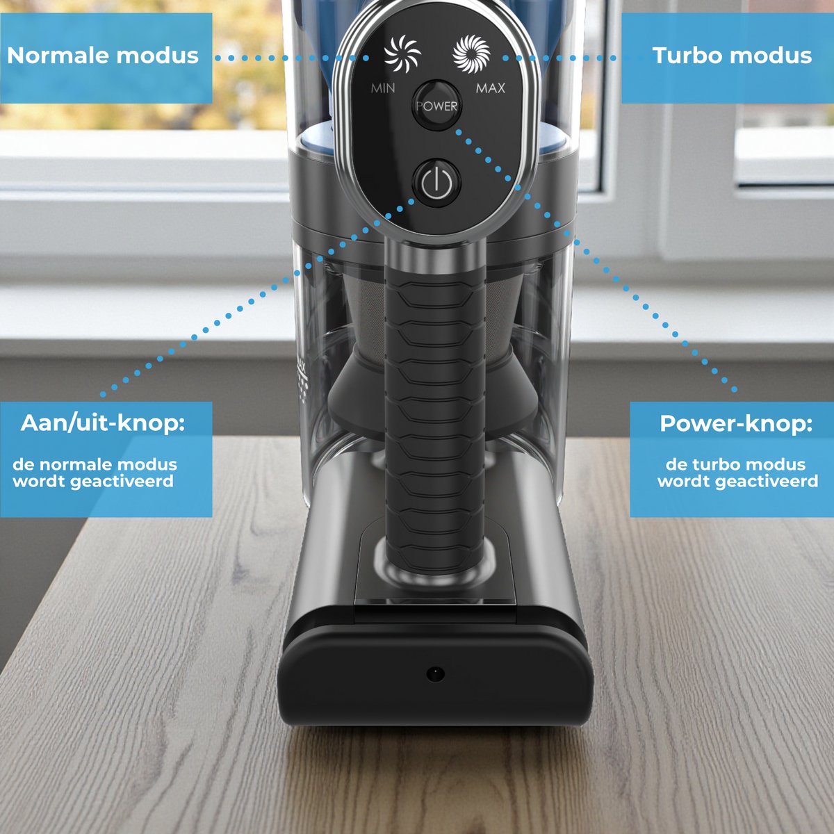 Innova® PowerVac Steelstofzuiger Draadloos - 500 Air Watts - met 4 verschillende opzetstukken - Draadloze Stofzuiger - Zonder zak op accu - Vacuum Cleaner — afbeelding 5