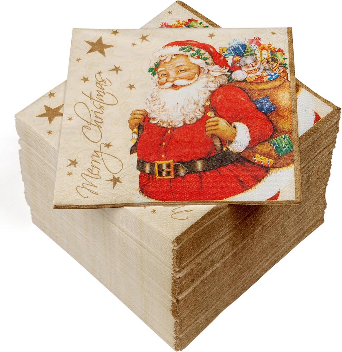 100 Kerst Servetten 3-laags Kerstman Motief 33x33 cm Feestelijk en Absorberend