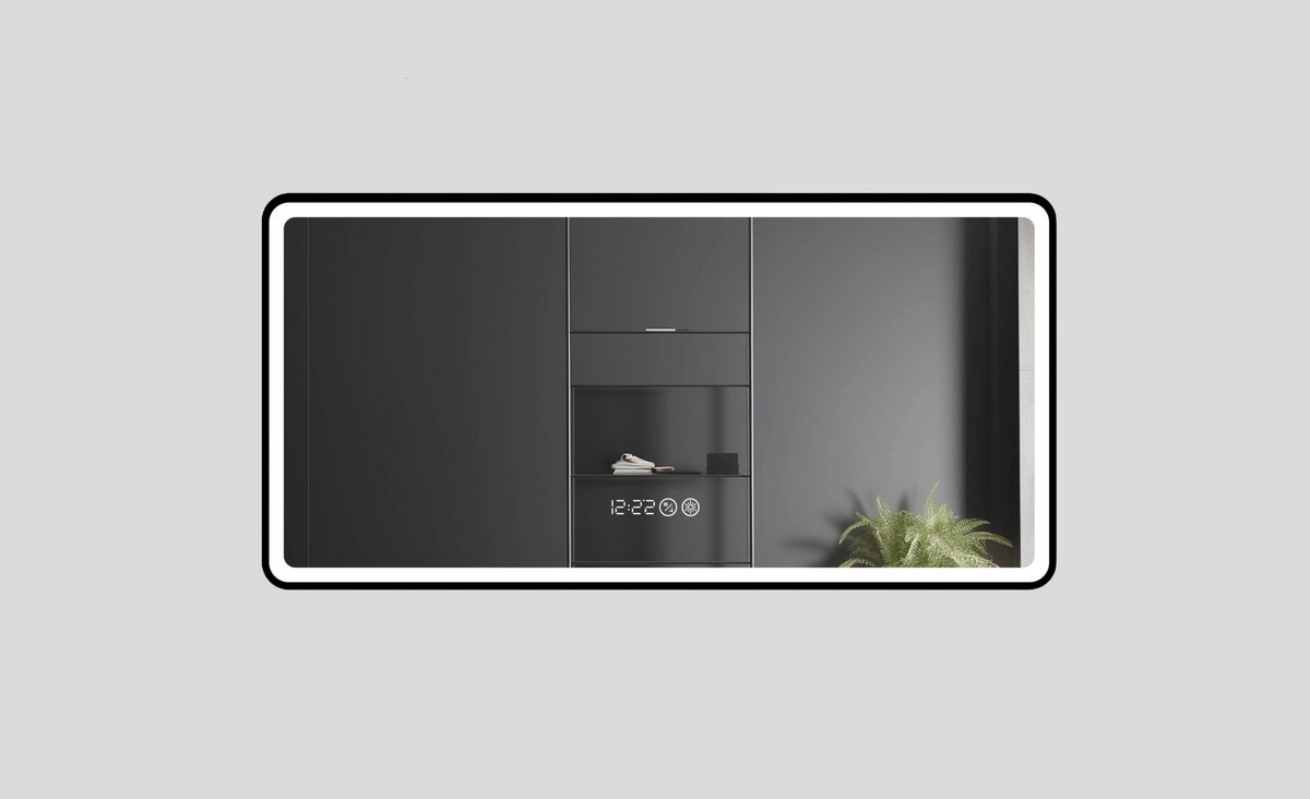 Vips Badkamerspiegel 120 cm - Mat Zwart -Rechthoekig- LED Verlichting - Anti-condens - Tijdsaanduiding