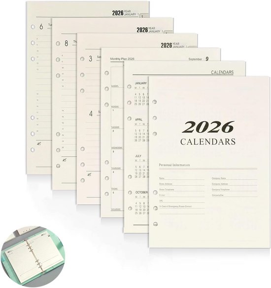 DY.2ten A5 6-gaats Binder Notebook Vullingen Set - (Gridded Paper Vullingen Gelinieerd Papier Kraftpapier Blank Losse Blad Papier) 180 Vellen /360 Pagina's (45 Vellen van Elk Type) A5 Rits