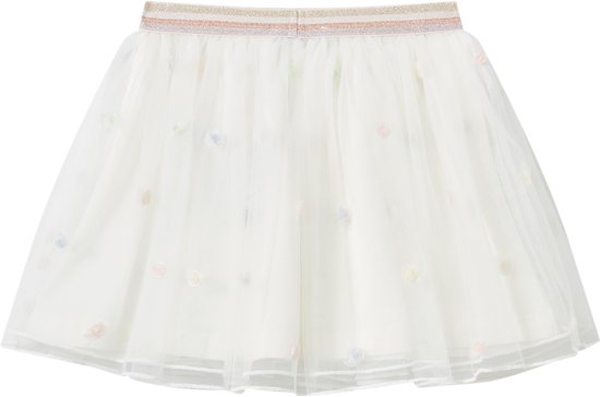 Wit tule rokje met veelkleurige stippen en een glitter tailleband.