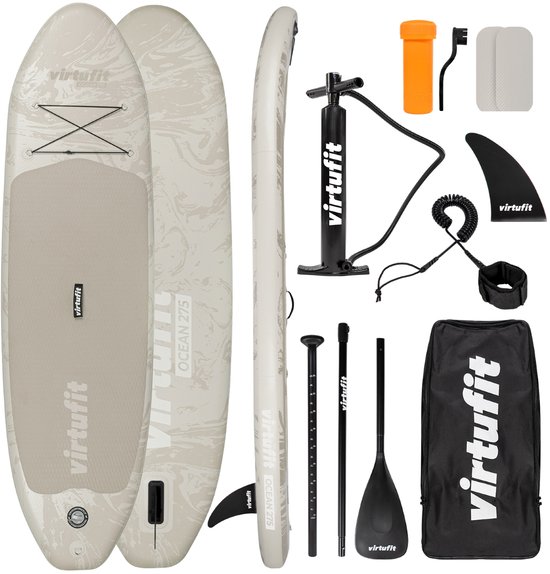 VirtuFit Supboard Ocean 275 - Sand Beige - Stand Up Paddle Board - Supboard Opblaasbaar - Voor beginners en gevorderden - Verstelbare peddel - Max. 180 kg