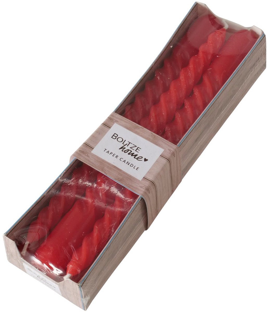 Kaarsenset “Twisto” – 6 stuks – Rood – 20x2 cm – Gedraaide dinerkaarsen